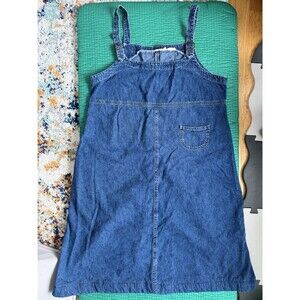 Vintage 90s Y2k Denim Jumper Dress M Front Zip Pockets Boho Indie Prairie Grunge